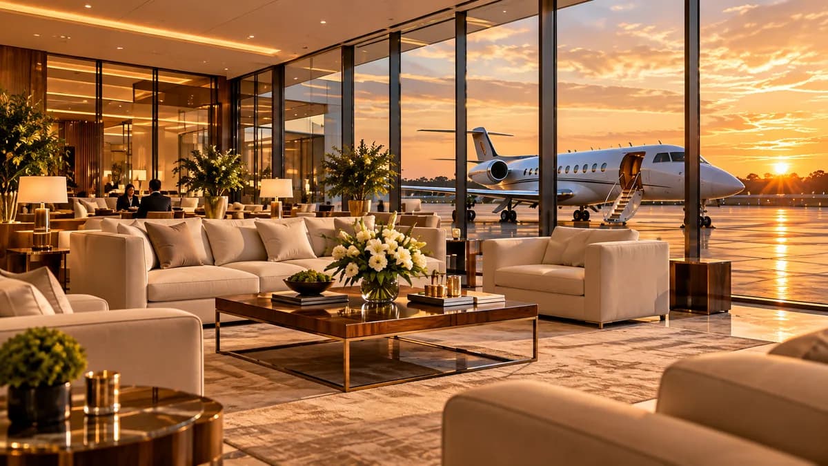 Private terminal lounge at sunset